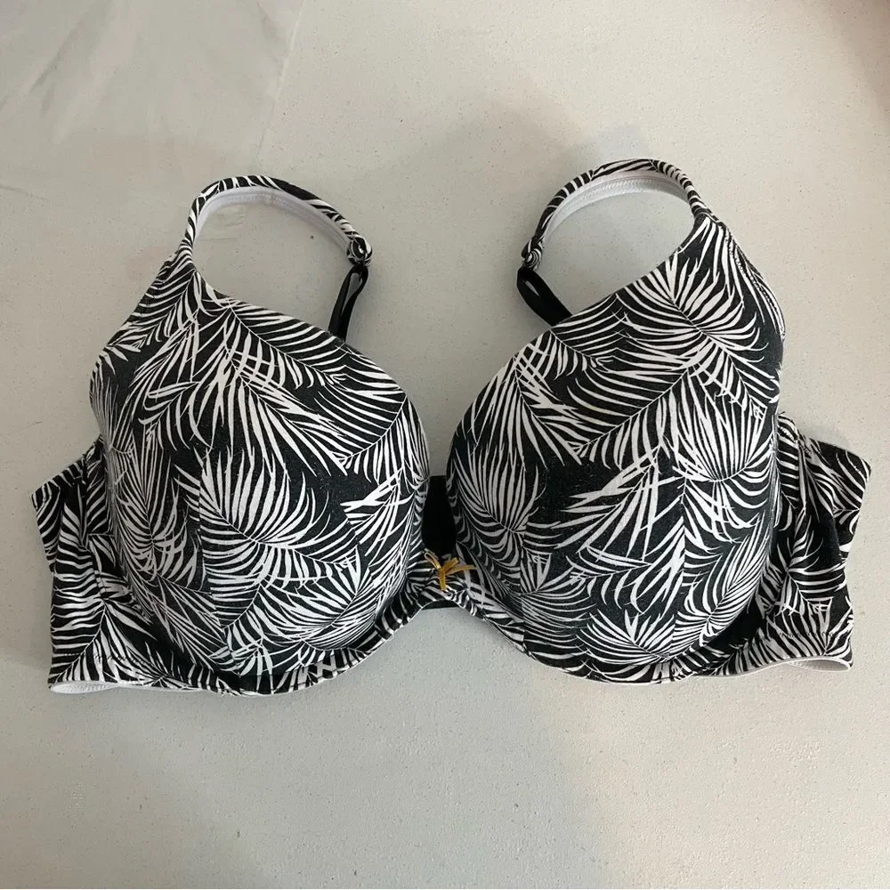 Cacique Boost Plunge Cotton Bra Zebra Palm Print Size 44DD